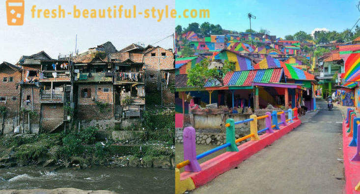 Māju Indonēzijas ciema krāsotas visās varavīksnes krāsās