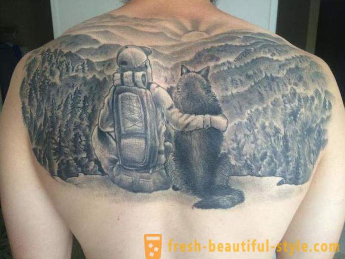 Vīriešu tetovējums uz muguras: plusi, mīnusi un iespējas skices.